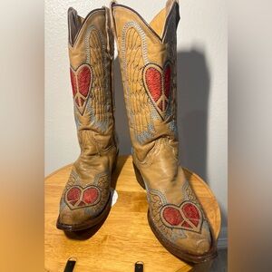 Corral Teens Hearts & Wings Cowboy Boots Leather Girls/Women size 5